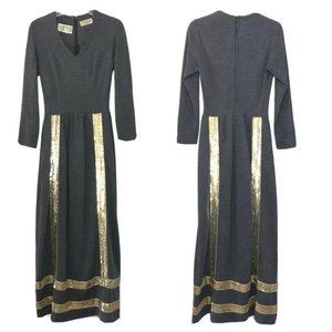 Vintage Rare John Hogan California Ricco Gray Gold Sequin Maxi Dress size S HK